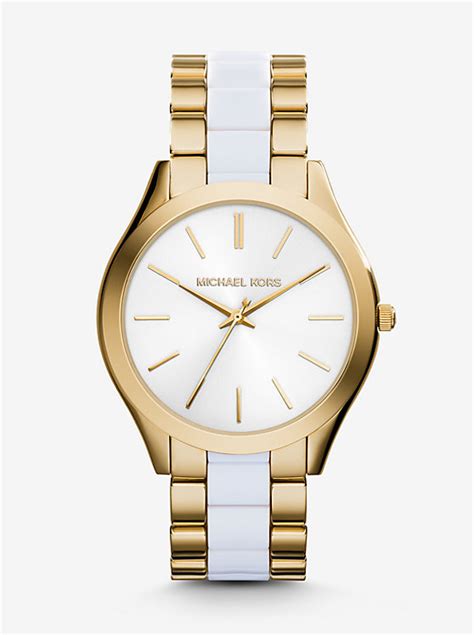 michael kors slim runway gold tone acetate watch|Michael Kors mk3221.